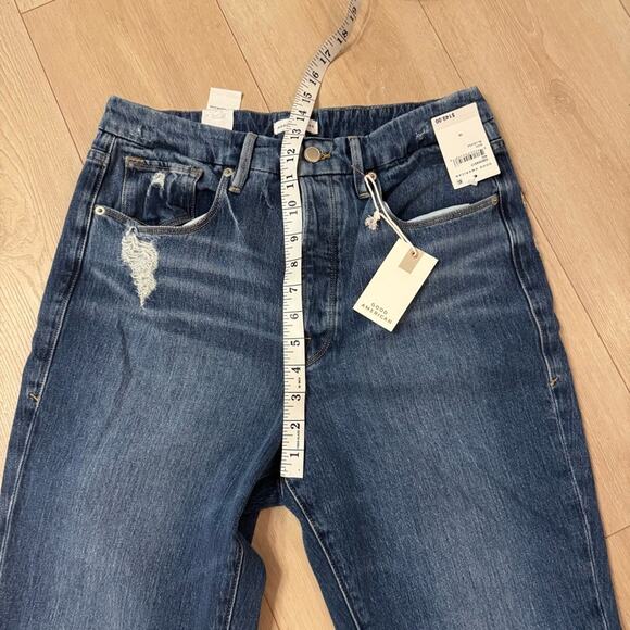 Good American Women’s Good Boy Double Slit Jeans Raw Hem Button Fly Blue Size 10 - Picture 8 of 9